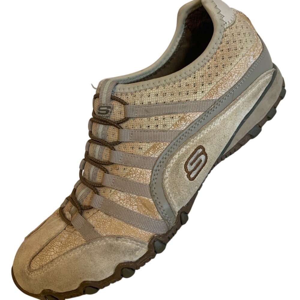 Skechers Womens Slip On Sneakers Taupe Mesh Leather Comfort 8 Sporty Casual - Picture 6 of 8